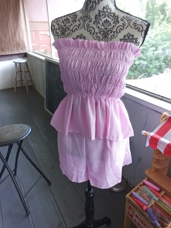 Pants - Light Pink Striped Smocked Strapless 2pc Short Set Sz Medium New